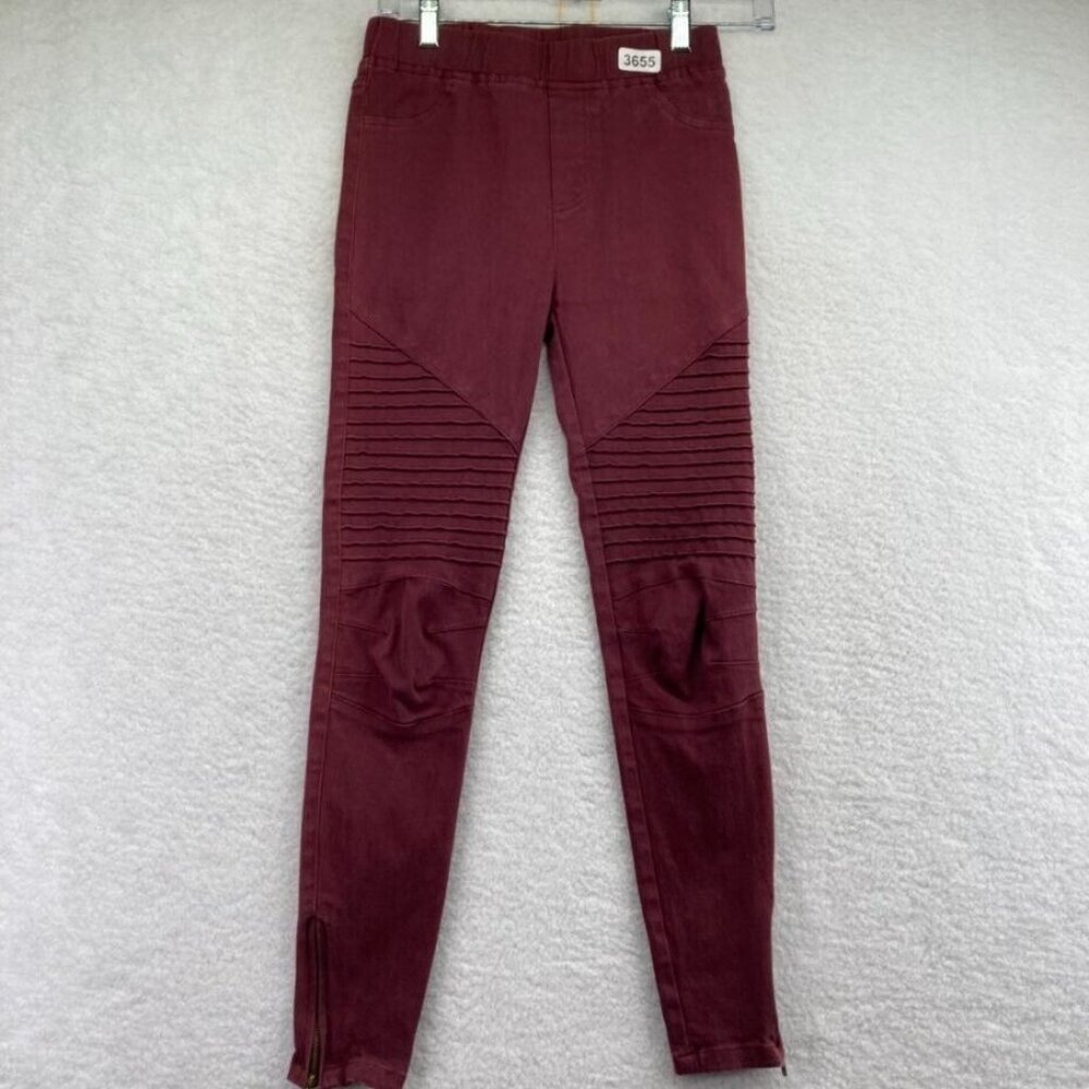 Umgee Womens Moto Jegging Pants Size Small Cranberry Red Zip Ankles‎ Stretch